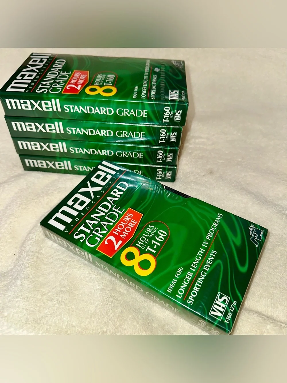 5 Pack Maxell T-160 VHS Blank Tapes Standard Grade 8 Hour Video Cassette Sealed